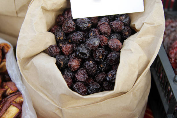 Dried rosehips. Dry fruits in paper bag. Rose hip.
